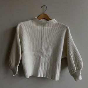 balloon sleeve white sweater